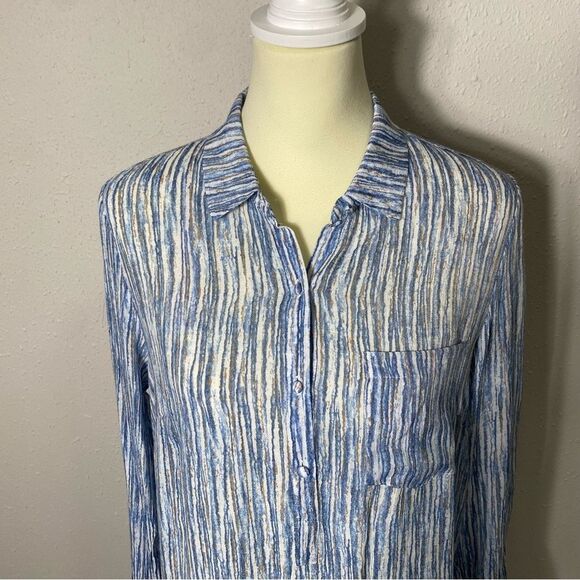 Nanette by Nanette Lapore Blue Striped Button Front Tunic Blouse Women's Size M - Picture 15 of 16